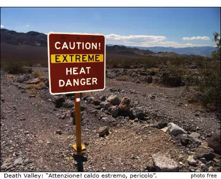 Death Valley, pericolo, caldo estremo